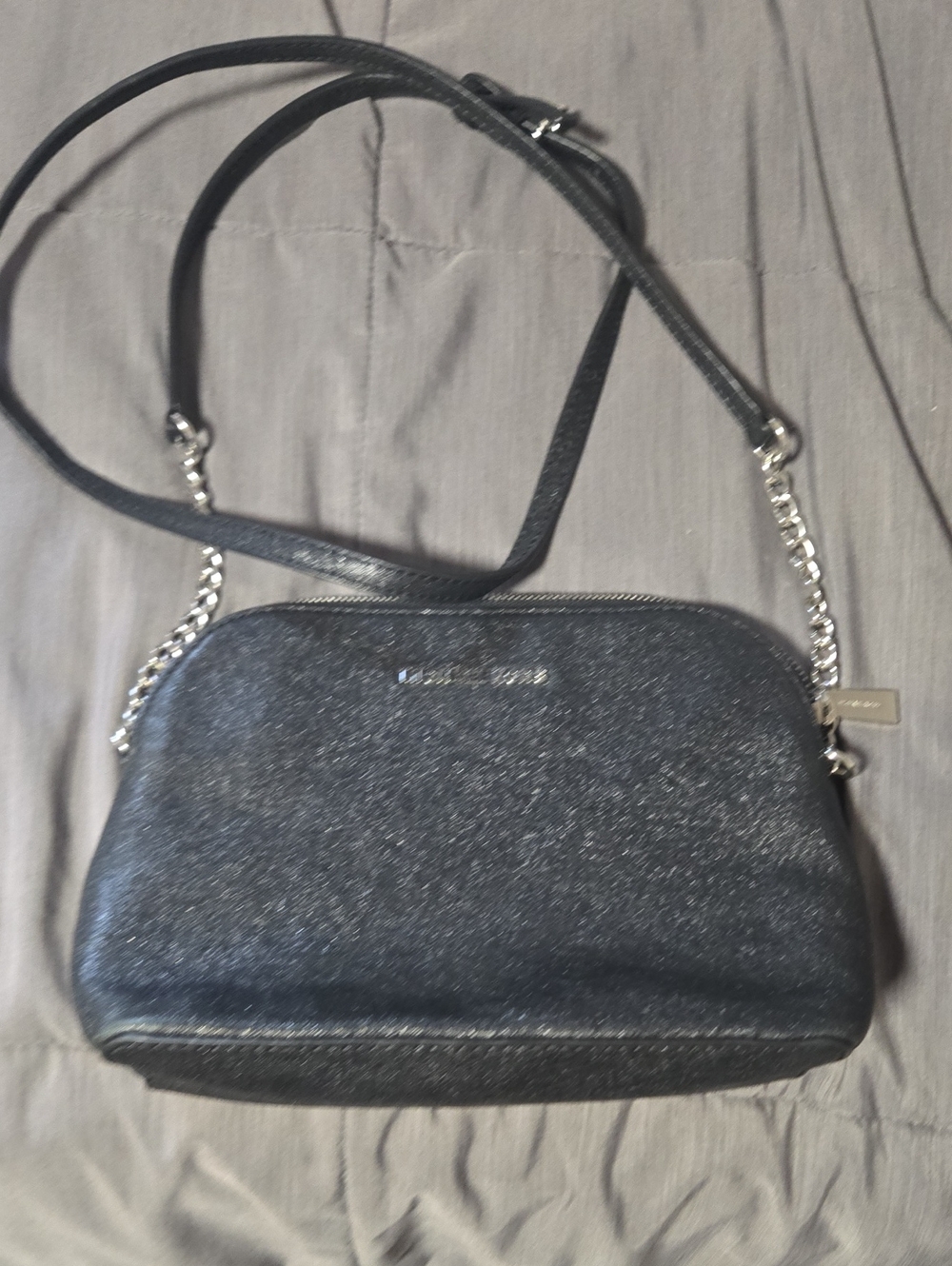 Michael Kors Black Glitter Crossbody Purse with Chain Strap